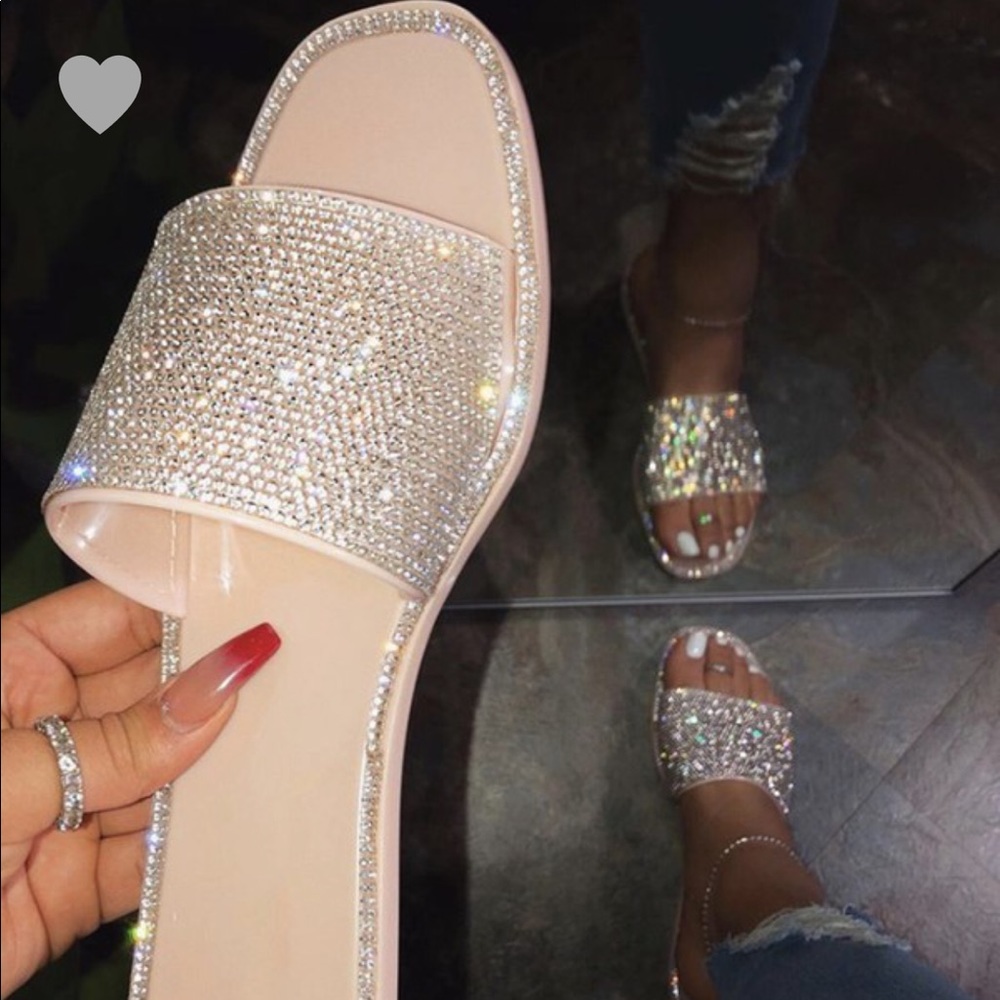 Nude Rhinestone Jelly Slide Sandal - Picture 2 of 10